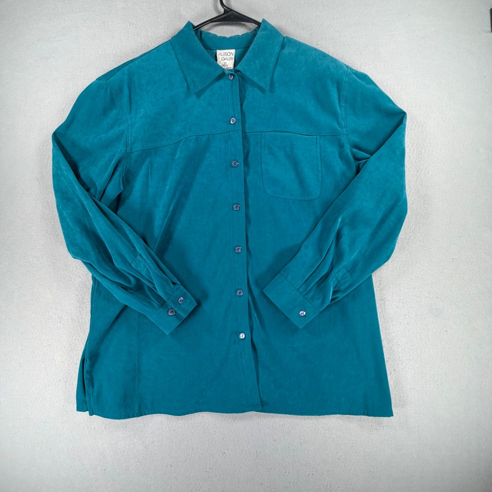 Allison Daley Women's 20W Teal Button Front Blouse Long Sleeve Plus Size Shirt